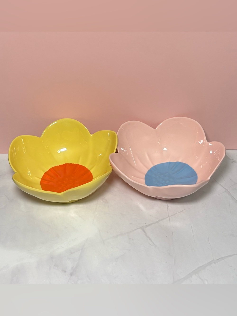 🌼 Melamine Flower Shaped Bowls - Yellow & Pink Set